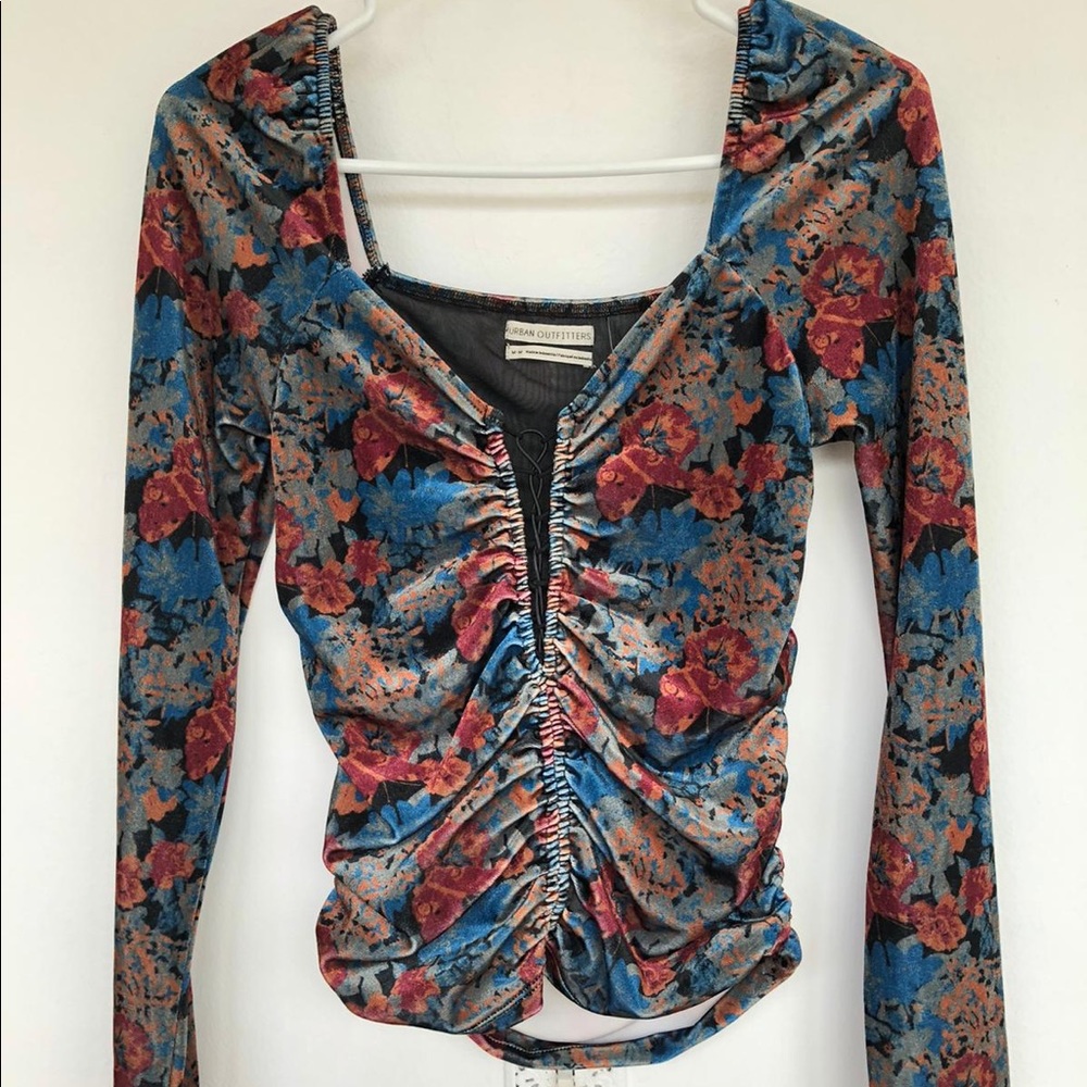 Flower-printed velvet top- Urban Outfitters